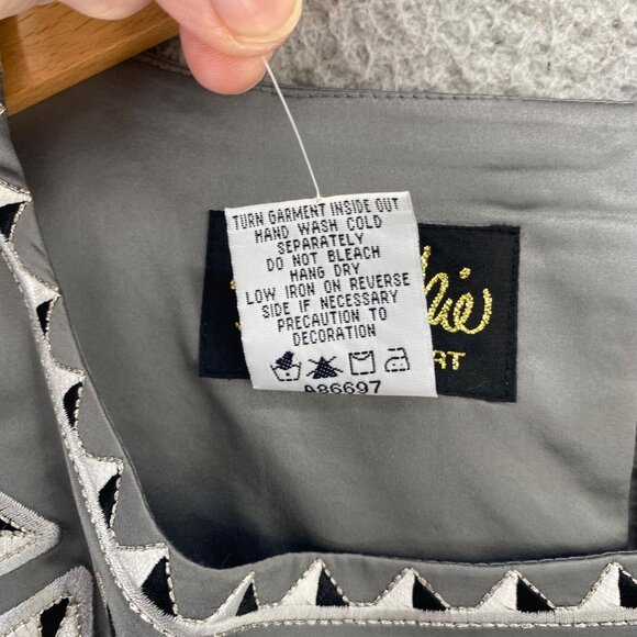 Bob Mackie Top Womens Large Gray Satin Wearable Art Embroidered Long Sleeve NWT - Picture 6 of 10